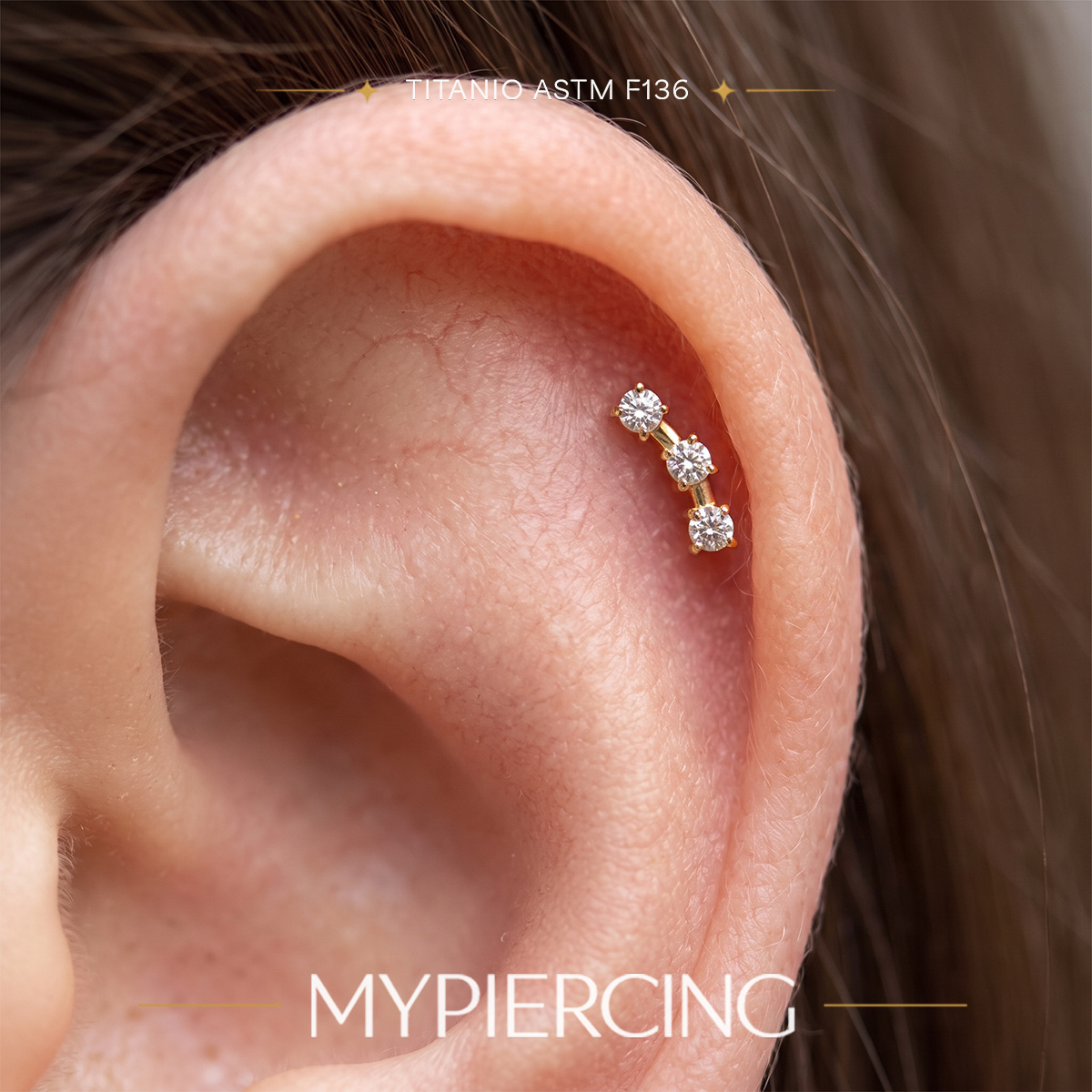 Trio solitaire cluster labret in ASTM F136 titanium - Image 2