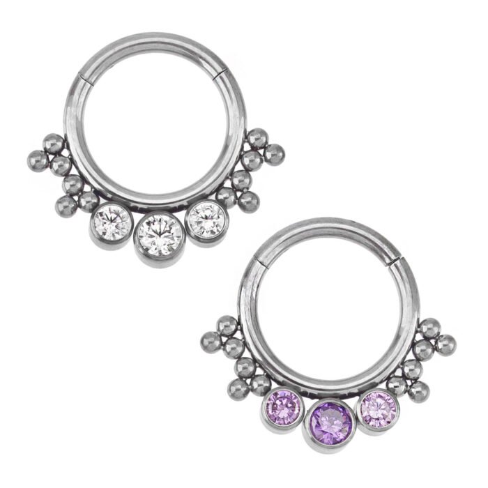 Anello Clicker 3 Zirconia e 12 Beads di Titanio