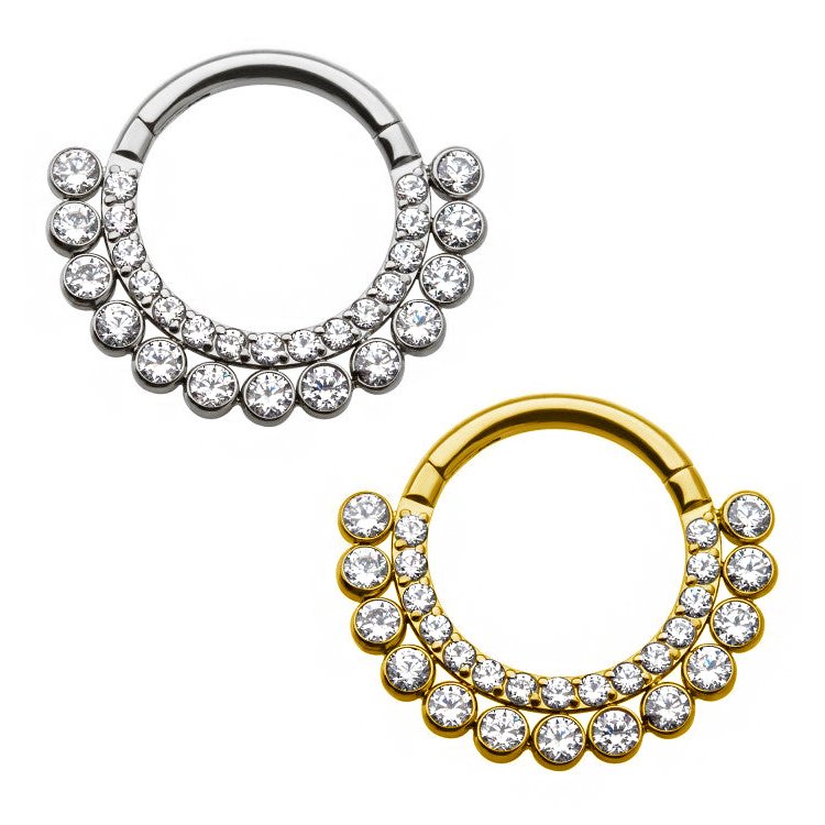 Anello Clicker Ventaglio di Zirconi in Titanio ASTM F136