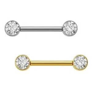Barbell Flat Di Titanio ASTM F136 Con Zirconie Push Pin