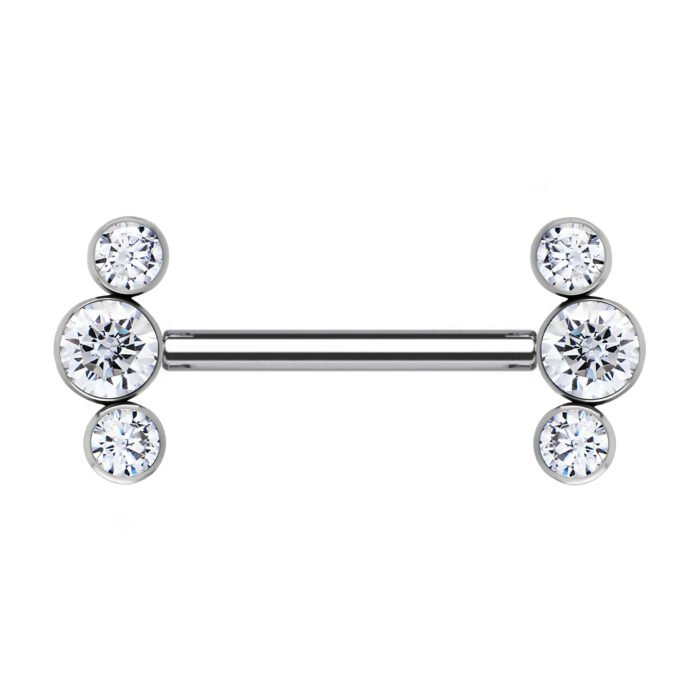 Barbell Cluster di 3 Zirconie in Titanio Push Pin