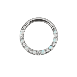 Anello Slim di Zirconi e Opali in Titanio ASTM F136