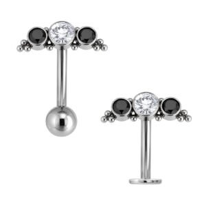 Banana Di Titanio ASTM F136 Cluster con zirconi e Beads