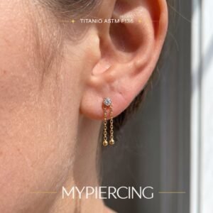 Labret Punto di Luce con 2 Catene e Beads in Titanio ASTM F136