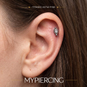 Labret Navette de Zircónias com Beads em Titânio ASTM F136