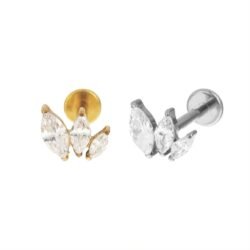 Labret Cluster Crescente di Zirconi Navette in Titanio