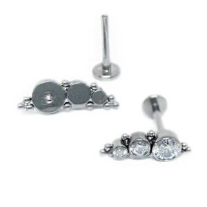 Labret di Titanio Cluster 3 Zirconi e 10 Beads Crescente