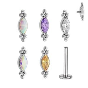 Labret Navete Con 6 Beads di Titanio