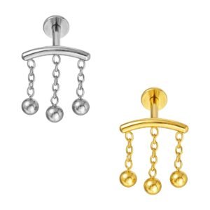 Labret in Titanio con Catene Pendenti e Sfere