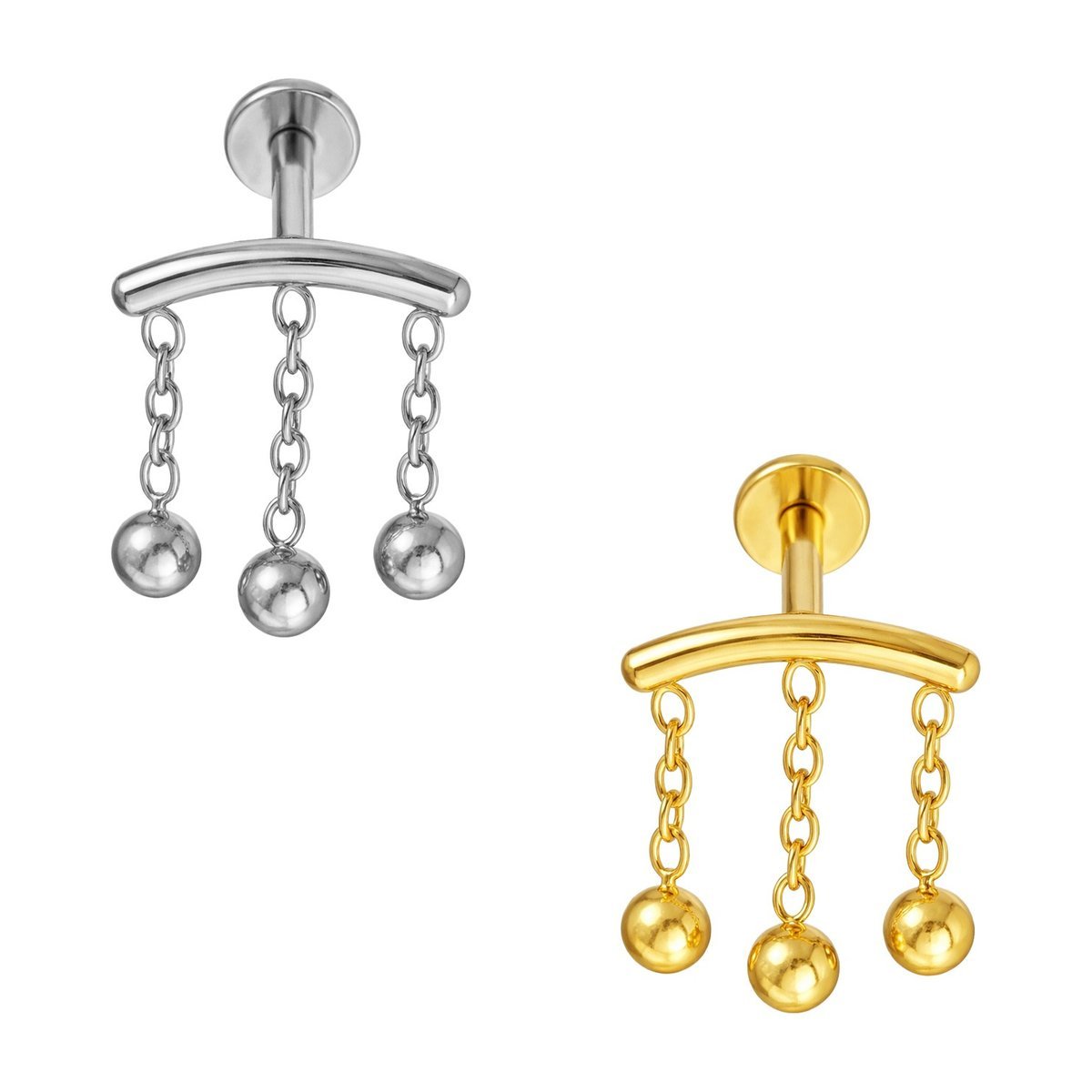 Labret in Titanio con Catene Pendenti e Sfere