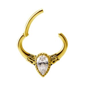 Anello Clicker in Oro 18k con Goccia Zirconia Premium