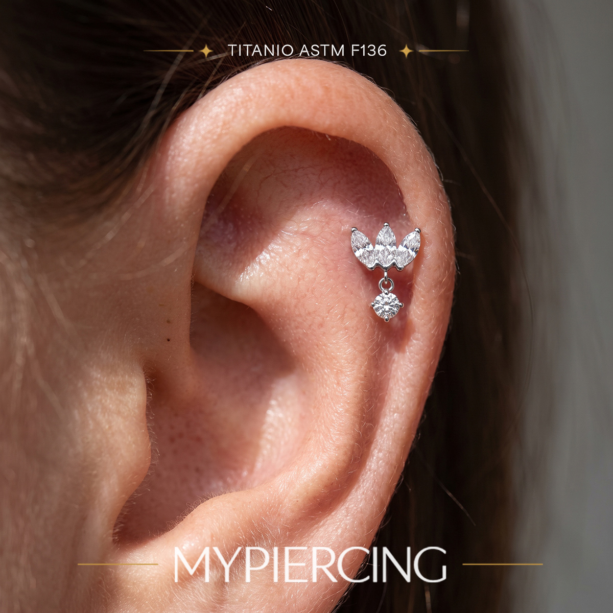 Marquise labret with dangle in ASTM F136 titanium - Image 2