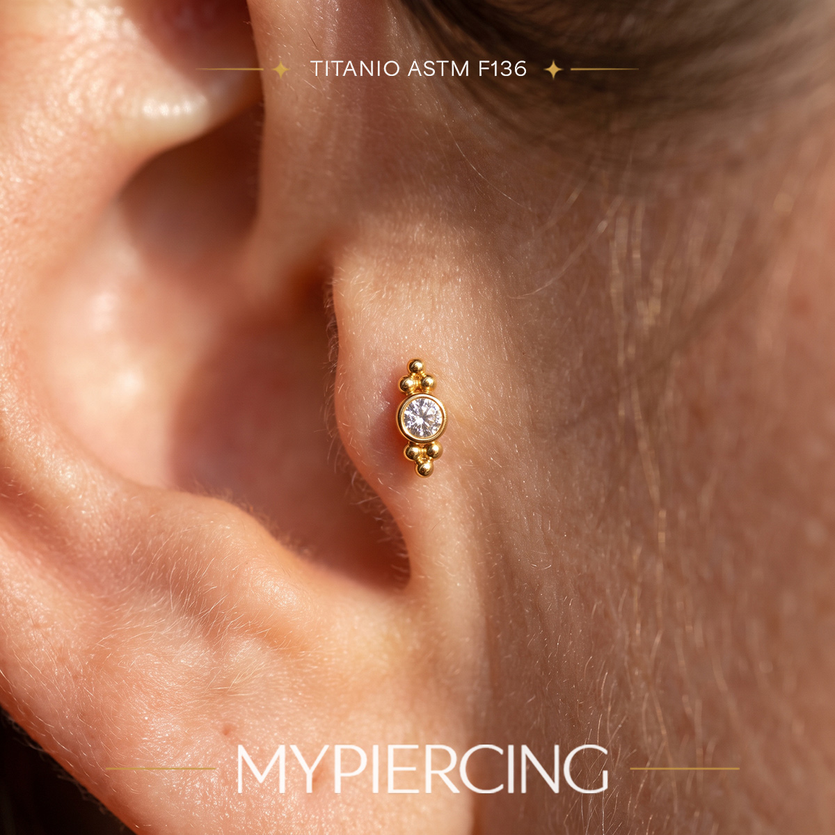 Labret Pedra com Trio de Beads em Titânio ASTM F136 - Image 2