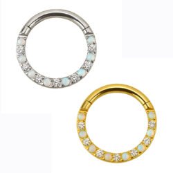 Anello Slim di Zirconi e Opali in Titanio