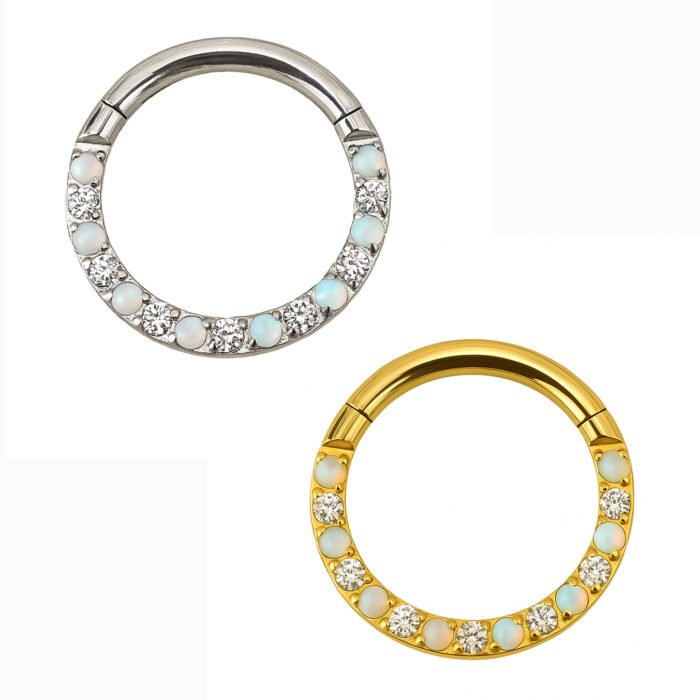 Anello Slim di Zirconi e Opali in Titanio