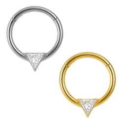 Anello Clicker con Zirconia Triangolare di Titanio