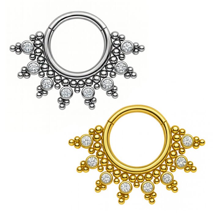 Anello Clicker Dervilhe 7 Zirconi e 45 Beads in Titanio