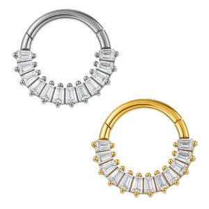 Anello Clicker di Titanio con Zirconi Baguette