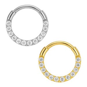 Anello Clicker Spesso con Zirconi Frontale in Titanio