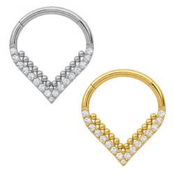 Anello Clicker V di Titanio con Zirconi e Beads