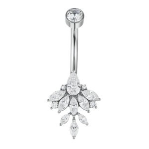 Banana Ombelico Piuma Pavone Con Zirconi Di Titanio