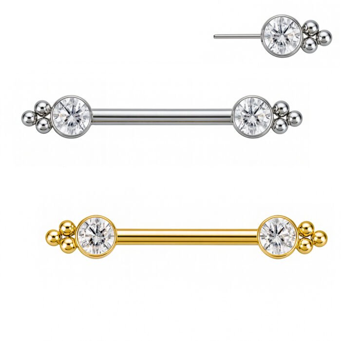 Barbell con Zirconie e Beads in Titanio Push Pin