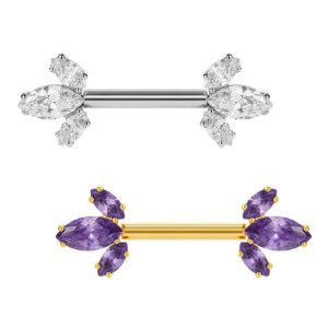 Barbell Marquise di Zirconie in Titanio ASTM F136 Push Pin