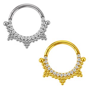 Anello Clicker di Titanio ASTM F136 con Piramide Beads e Zirconi