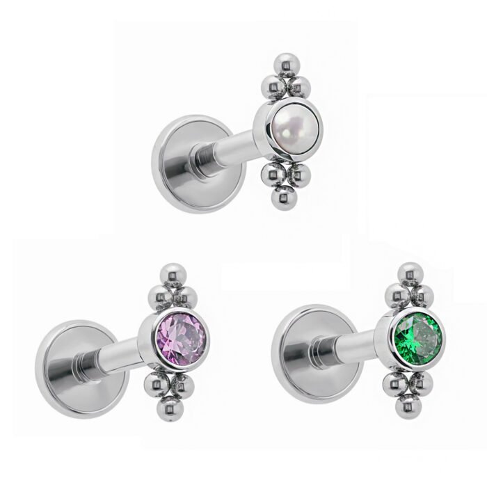 Labret Pietra con Trio di Beads in Titanio