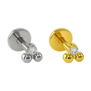 Labret Trillion 2 Beads e 1 Zirconia In Titanio