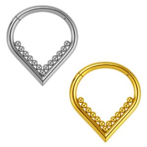 Anello Clicker V Liscio Beaded in Titanio ASTM F136