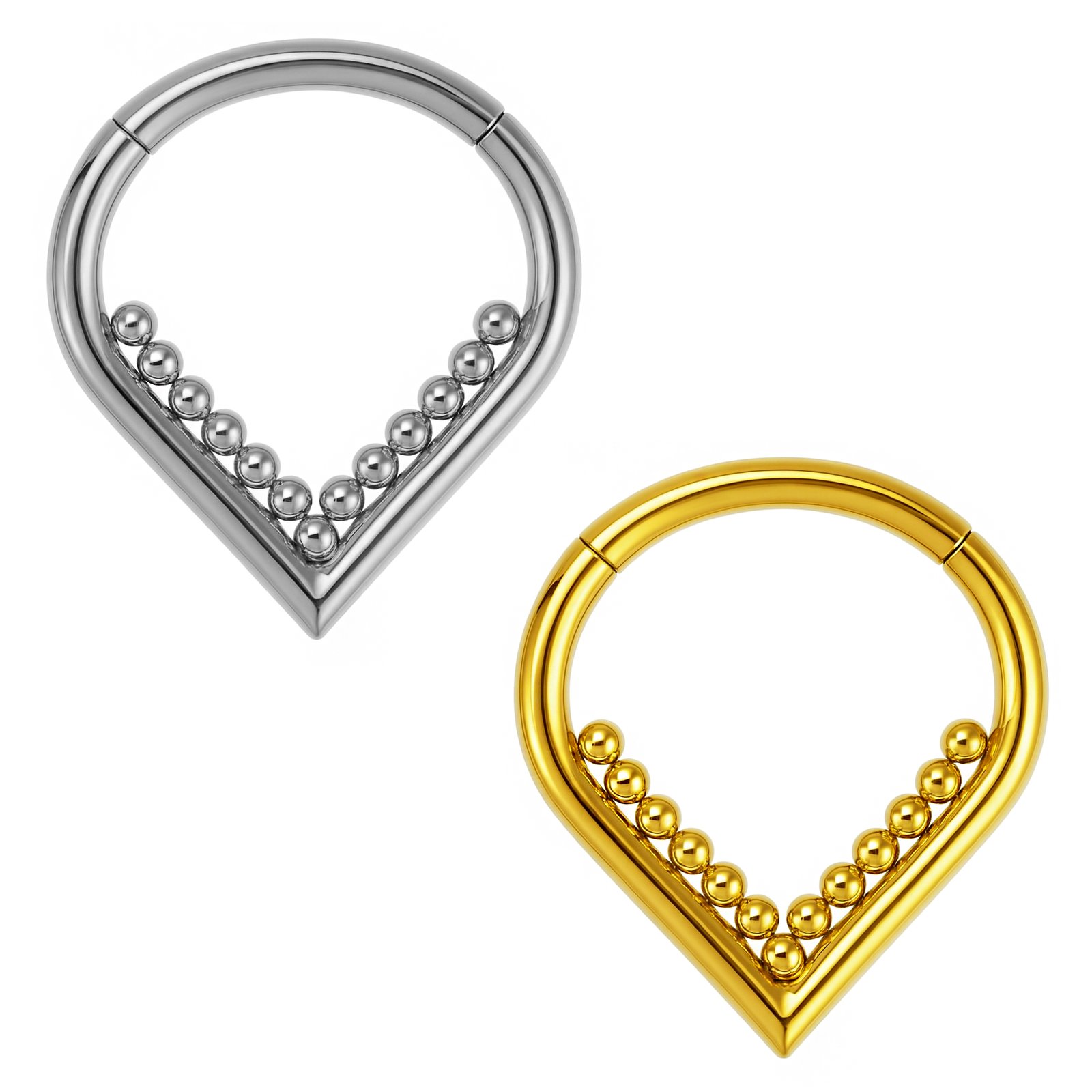 Anello Clicker V Liscio Beaded in Titanio ASTM F136