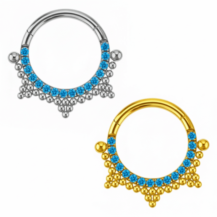 Anello Clicker di Titanio ASTM F136 con Piramide Beads e Zirconi - immagine 2