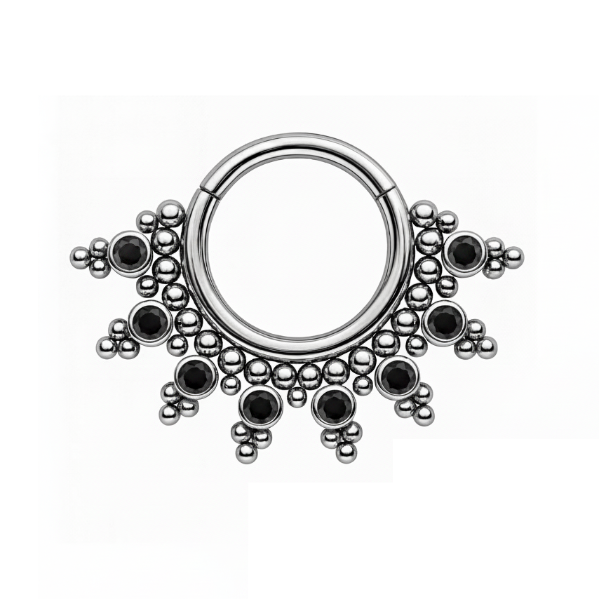 Anello Clicker Dervilhe 7 Zirconi e 45 Beads in Titanio ASTM F136