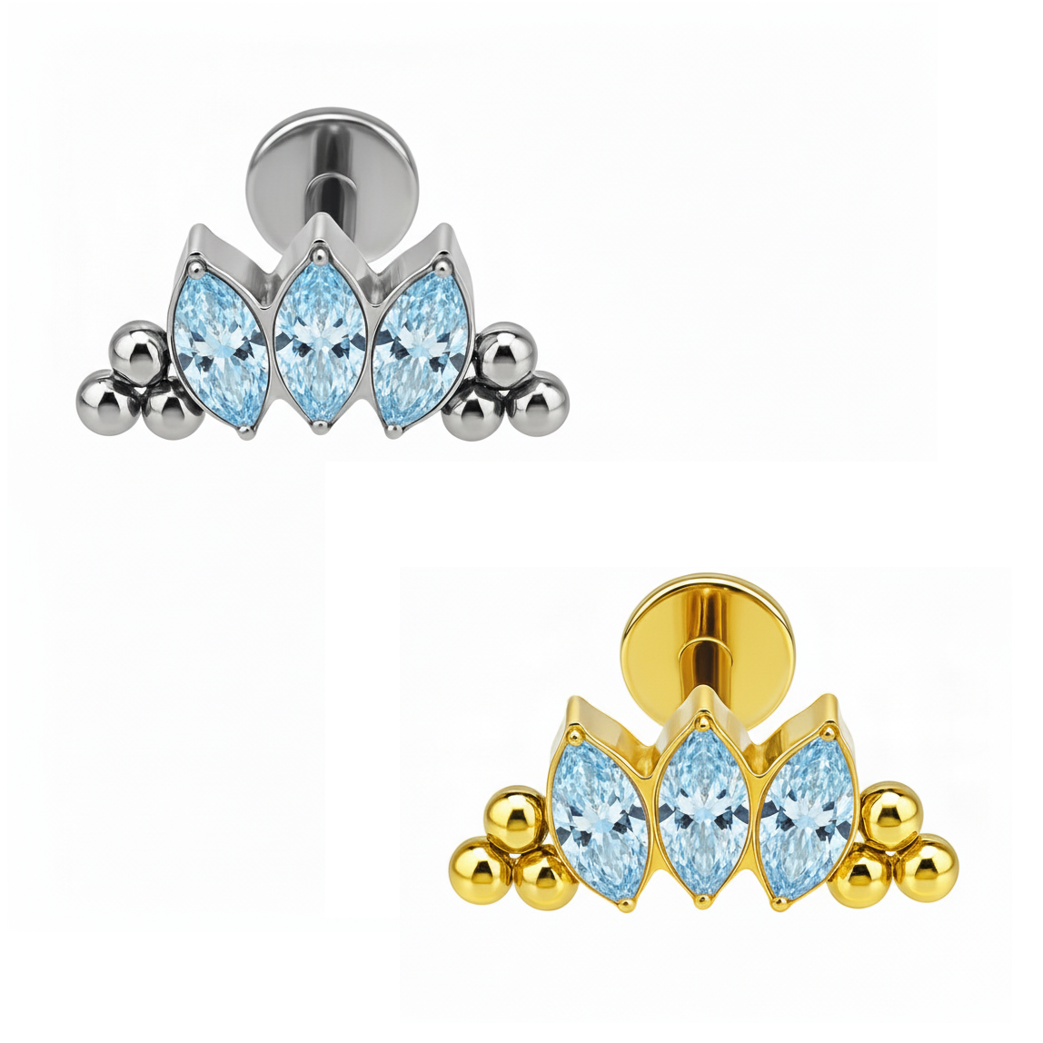 Labret 3 Navette con Beads in Titanio ASTM F136
