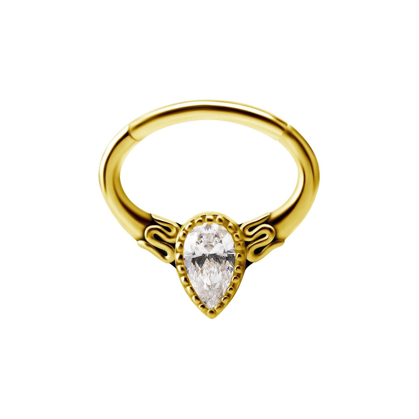 Anello Clicker in Oro 18k con Goccia Zirconia Premium