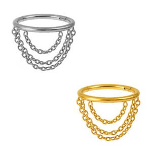 Anello Clicker Liscio con 3 Catene di Titanio ASTM F136