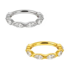 Anello Con Zirconi Punta Acuta Di Titanio ASTM F136