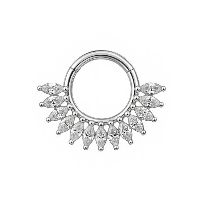 Anello Ventaglio di Zirconi Navette in Titanio ASTM F136