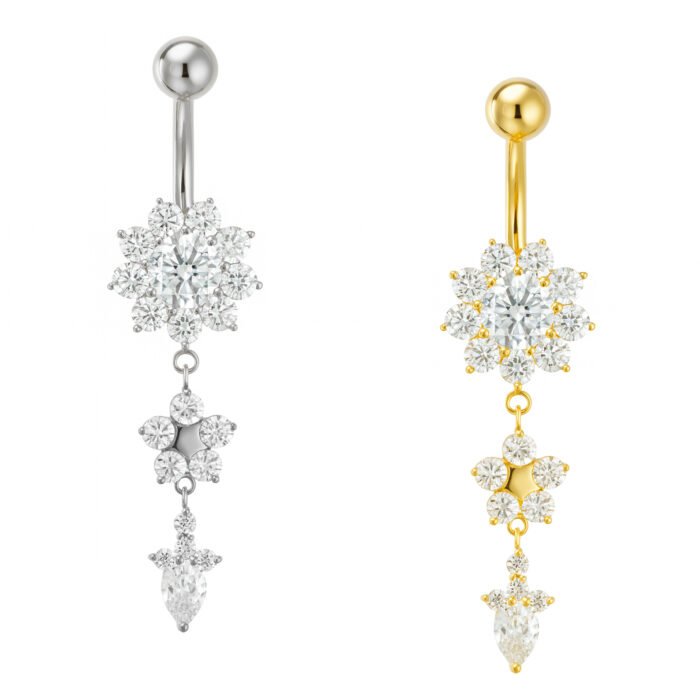 Banana Fiore Pendente Con Zirconie Di Titanio ASTM F136
