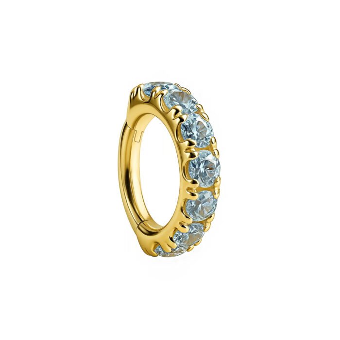 Clicker in Oro 18k Incassato di Topazi Blu