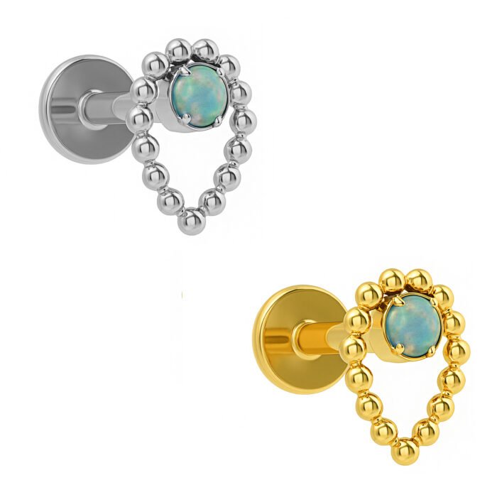 Labret Goccia di Beads con Pietra in Titanio ASTM F136 - immagine 2