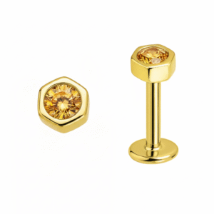 Esagono di Citrino Labret di Oro 18k