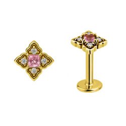 Mandala Labret in Oro 18k Incastonata con Zaffiro Rosa e Diamanti Sintetici