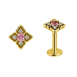 Mandala Labret in Oro 18k Incastonata con Zaffiro Rosa e Diamanti Sintetici