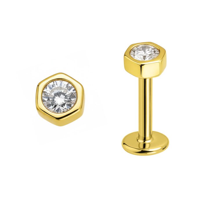 Esagono Labret in Oro 18k con Diamante Sintetico