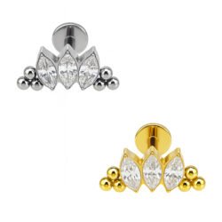 Labret 3 Navette con Beads in Titanio ASTM F136