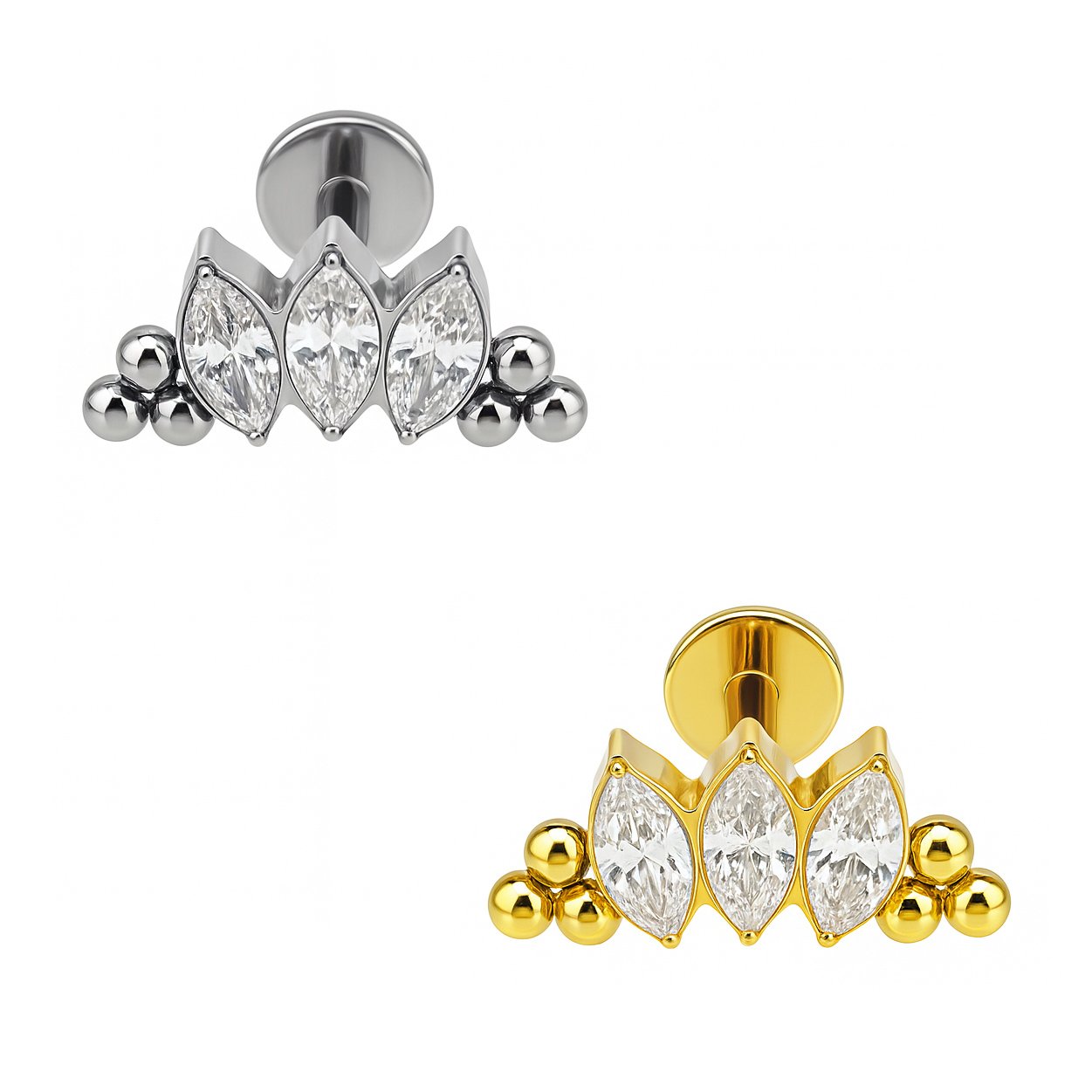 Labret 3 Navette con Beads in Titanio ASTM F136