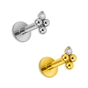 Labret con 3 Bead e 1 Zirconia in Titanio ASTM F136 Pin Push