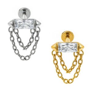 Labret Baguette di Zirconia con Catene in Titanio ASTM F136 Push Pin